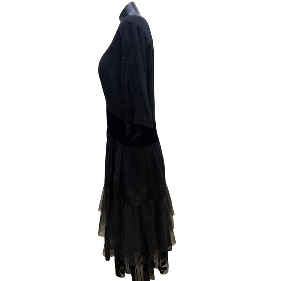 Alembika Womens Black Dress With Sheer Layered Skirt & Patterned Top S - Picture 3 of 6
